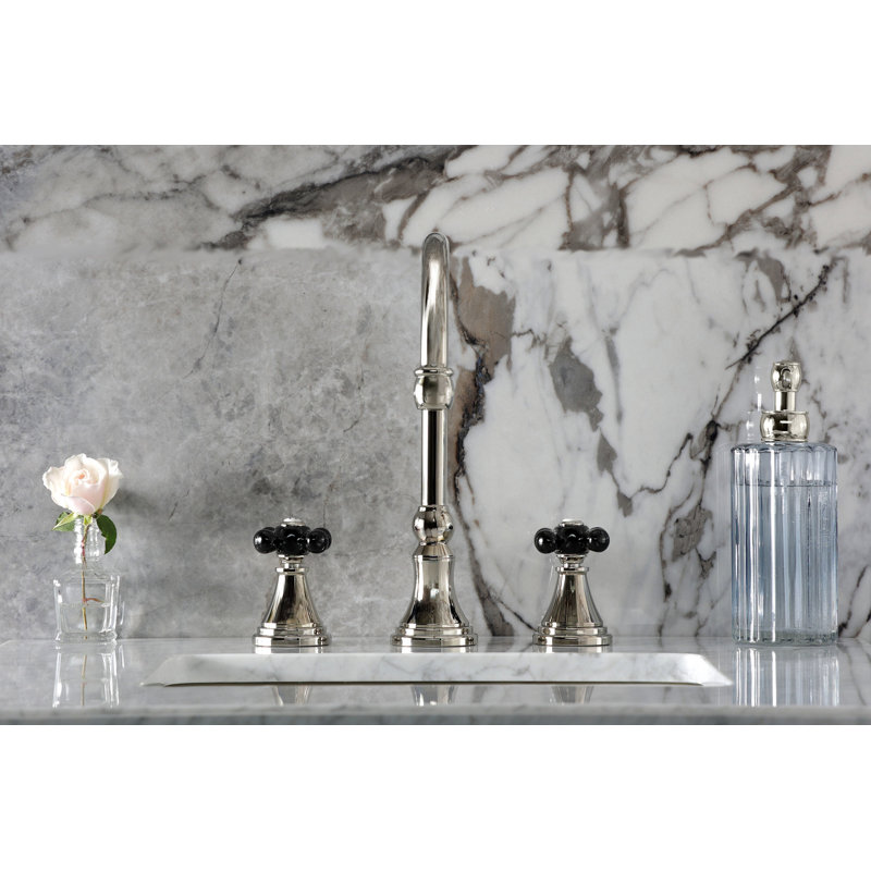 Kingston Brass Duchess Two-Handle 3-Hole Deck Mount Widespread Bathroom Faucet with Brass Pop-Up Drain, Polished Nickel