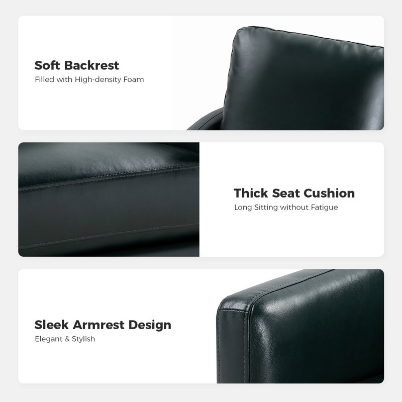 Alfonso 27"Wide Faux Leather Swivel Armchair, Green Faux Leather