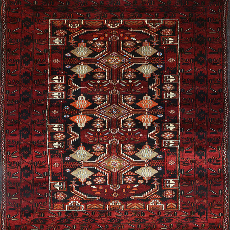 Tapis de style oriental rouge, Carré 8 pi