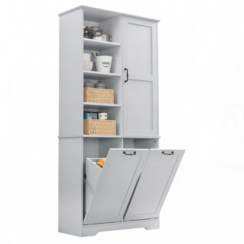 Bathroom Storage Cabinet with Doors and Drawers, Tilt-Out Laundry Hamper, Multiple Storage Space, Gray
