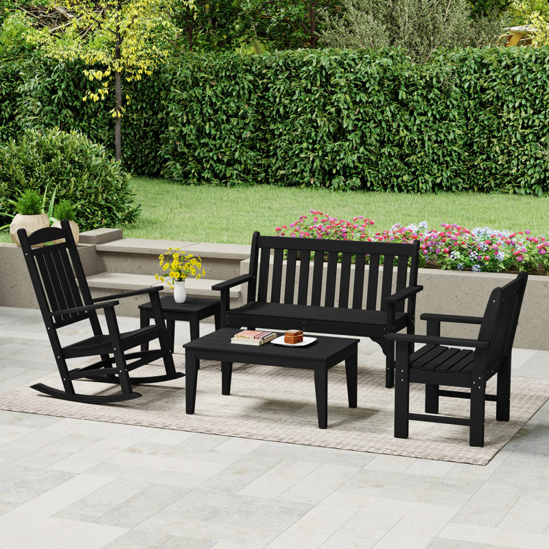 Ayling Poly 5-Piece Bench & Rocking Chair Set, Black