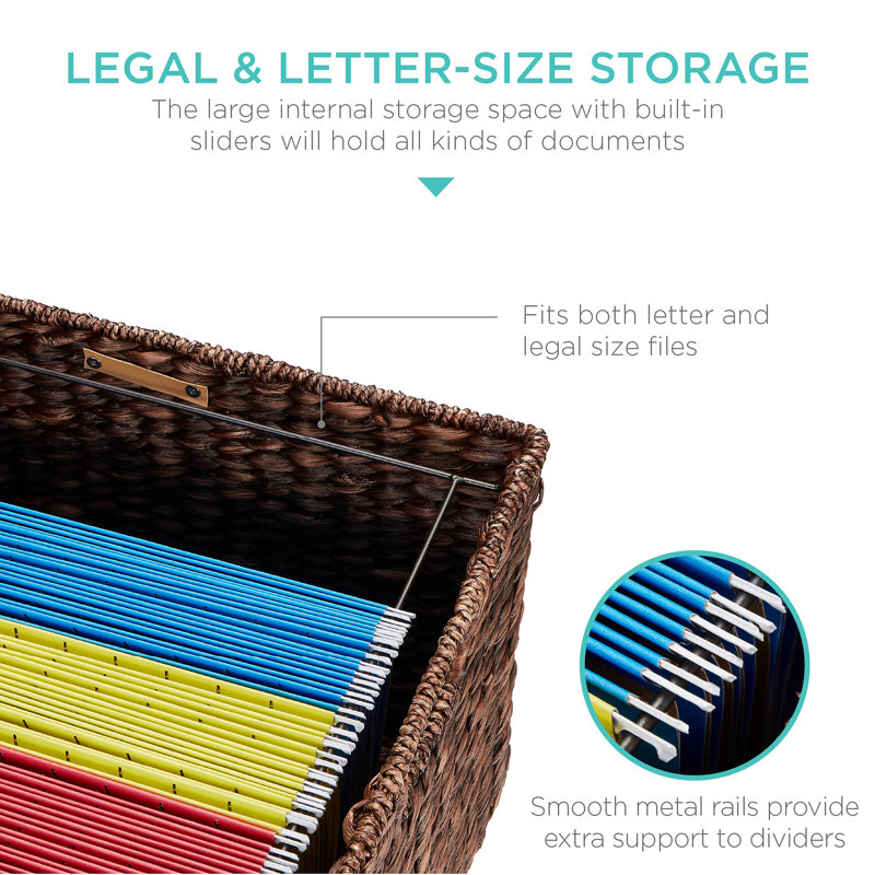 Brown Woven Water Hyacinth Mobile Filing Cabinet with Locking Wheels