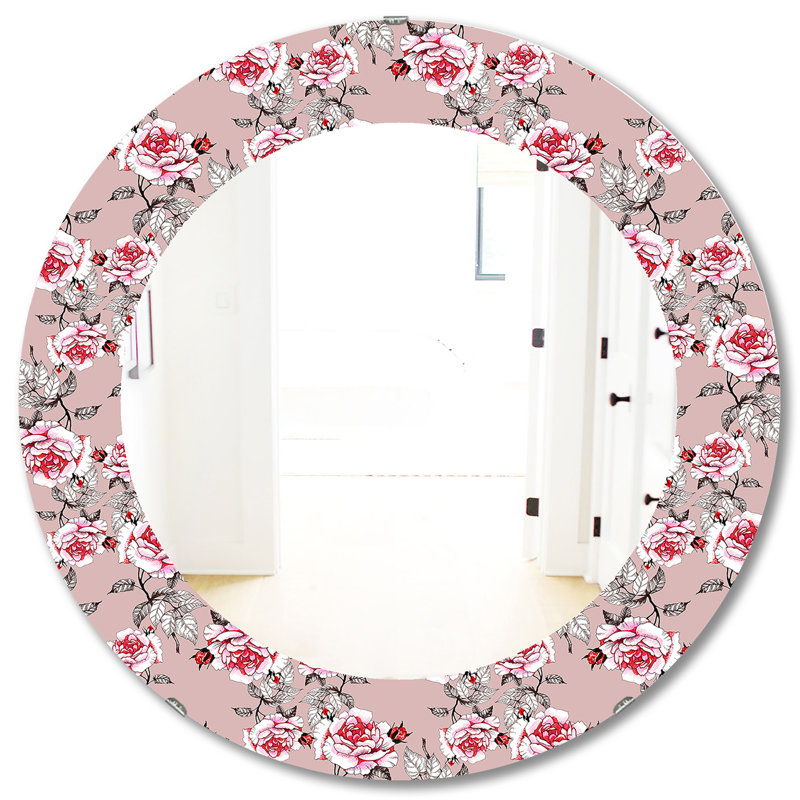 Fleur rose 5 - miroir traditionnel, H 31,5 po x l po