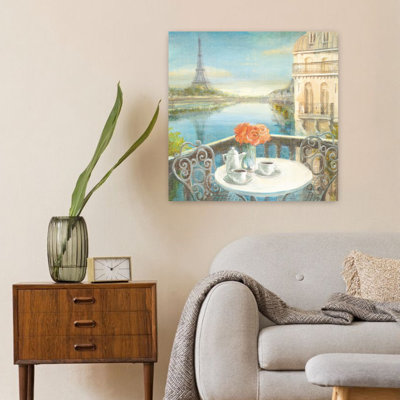 Art contemporain bleu matin sur la seine avec balcon