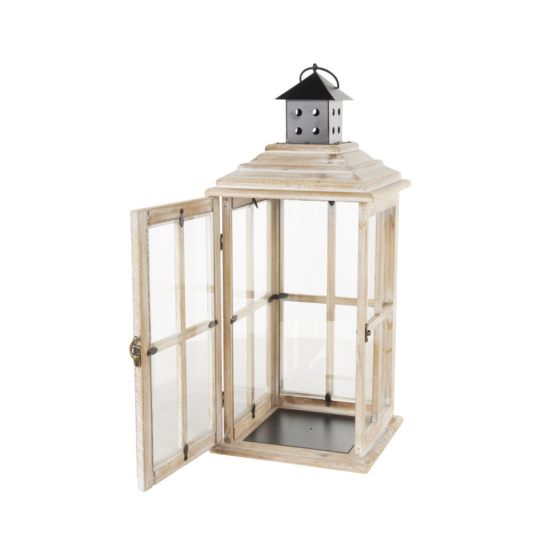 Lanterne de table en bois Kalie, Brun, H 22,05 po x l 9,45 po x P 9,45 po