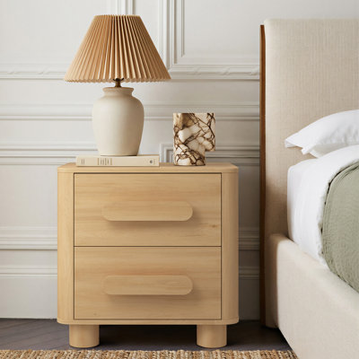 LUMO 23.6"W Nightstand with 2 Storage Drawers，Rounded Legs & Natural Oak Finish