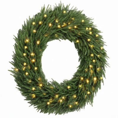 Couronne de Noël artificielle en pin, 122 x 122 x 10 cm, en tissu et acier vert. Mesurant un magnifique diamètre de 122 cm, cette couronne de Noël artificielle en pin mesure 122 cm de diamètre.