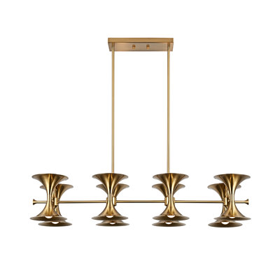Lustre doré 8 lumières avec abat-jour en forme de trompette