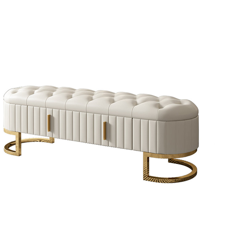 Banc de rangement rembourré en peau de vache Furaha, H 19,68 po x l 78,74 po x P 15,74 po, Crème