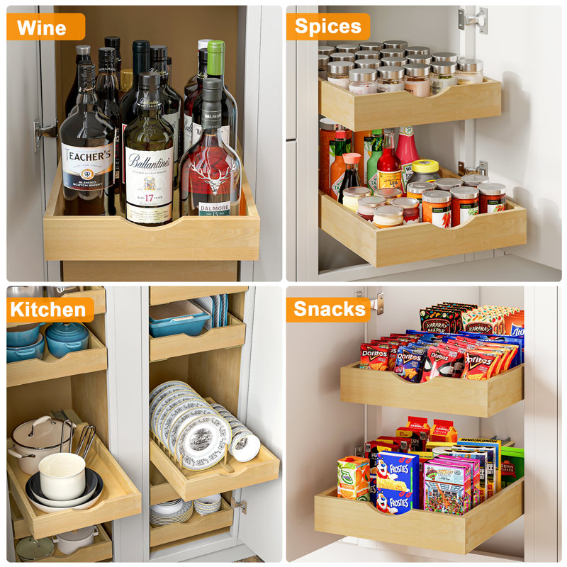 Muya Slide-Out Solid Wood Pull Out Drawer Soft Close Rails With Fixed Base Plate, 3" H x 22.5" W x 22.5" D