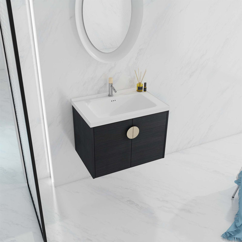Meuble-lavabo à fermeture en douceur avec lavabo, Noir, noir, noir, noir, Doré