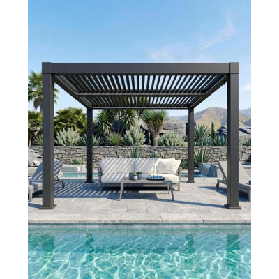 Louvered Pergola Outdoor – Adjustable Shade, Aluminum Retractable Roof, Reinforced Frame & Drainage