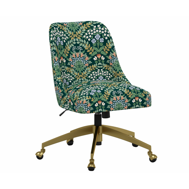 Chaise de bureau Brynn, Lin émeraude mûre RPC, Doré