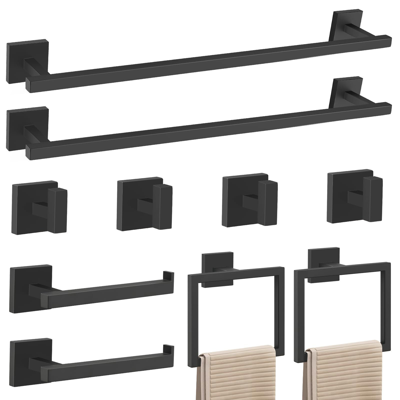 MOMEPT Matte Black 10-Piece Bathroom Towel Bar Set, Wall Mounted | Wayfair