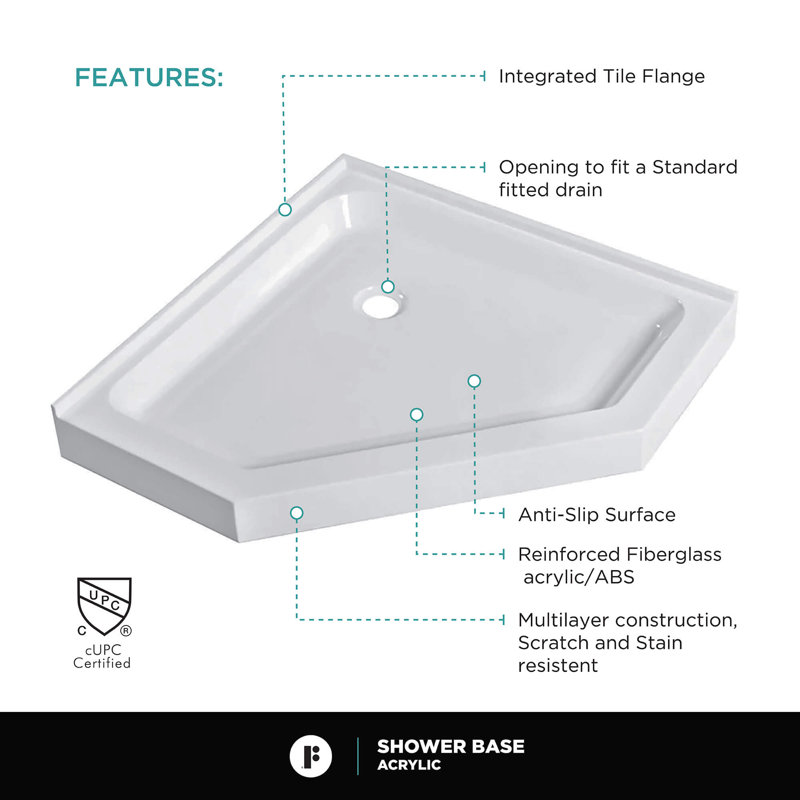 Neo Angle Acrylic Shower Base with Satin Brass Frameless Enclosure