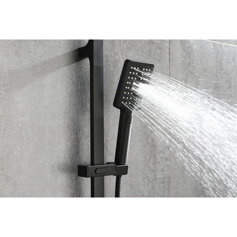 Douchette à main en acier inoxydable noir mat, barre coulissante de 28 pouces, boyau de 59 pouces, hauteur réglable, réglages de jet fonctionnels pour la détente et utilisation de chaise réglable avec plusieurs modes de bain,