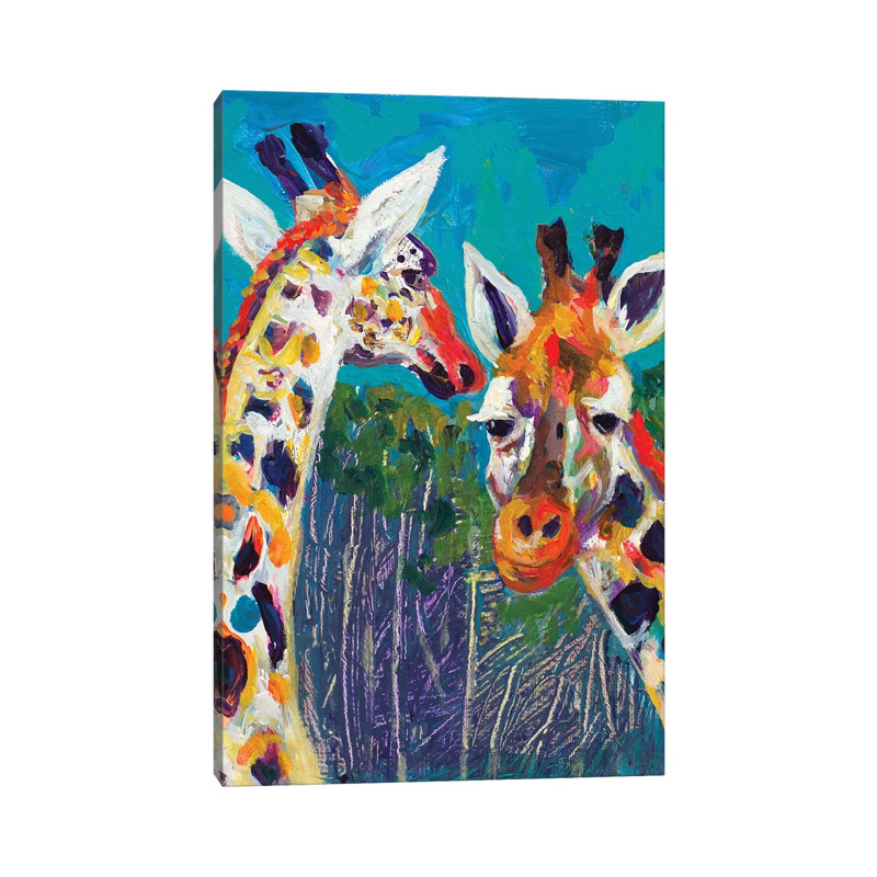 Colorful Giraffes by Andy Beauchamp - Wrapped Canvas Painting, 30.48 cm H x 45.72 cm W
