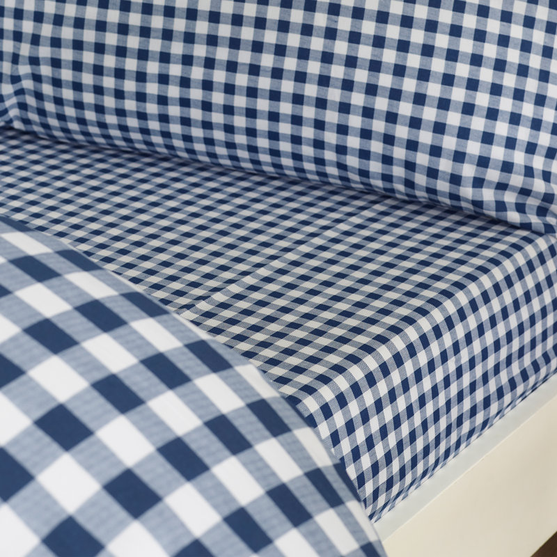 Bamford Gingham Check Fitted Sheet, Super King, Navy Blue