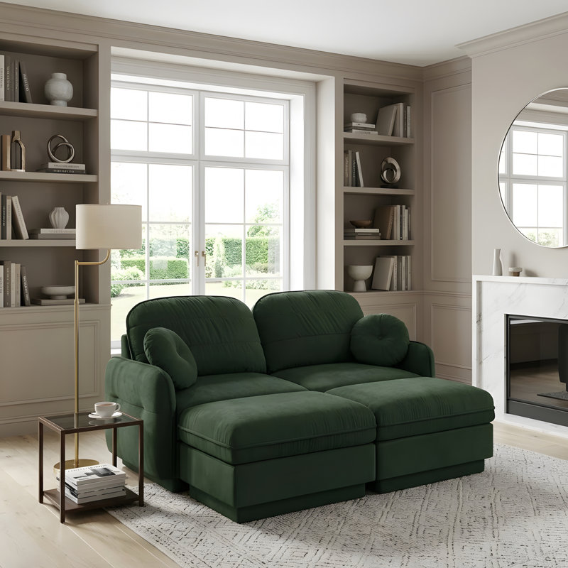 Canapé en U avec assise profonde et repose-pieds amovible, Green Chenille, H 37,4 po x l 73,2 po x P 57,8 po