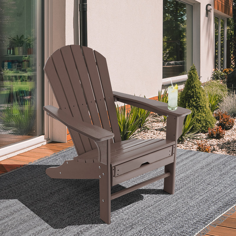 Calaway Outdoor Adirondack Chair With Ottoman, Coffee