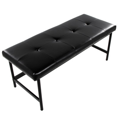 Banc en métal noir et similicuir de style contemporain, siège rembourré épais et confortable, deux places, capacité de charge de 500 lb, intérieur seulement, assemblage requis