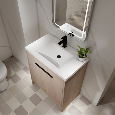 Meuble-lavabo autoportant de 30 po avec lavabo en résine et portes à fermeture en douceur