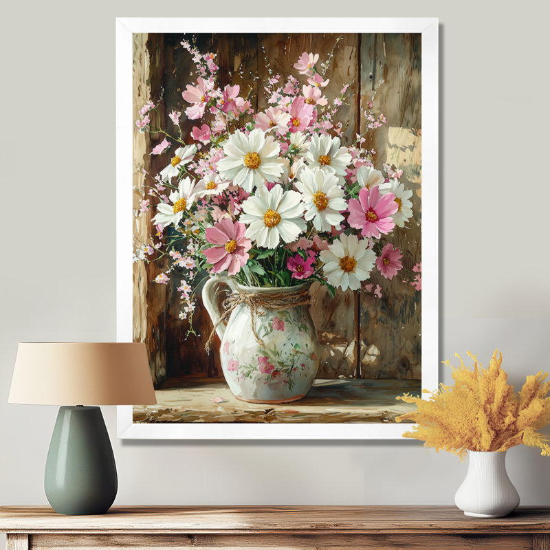 Bennett - Floral Canvas Wall Art, H 44 po x l 34 po, Reproduction encadrée sans passe-partout, Blanc