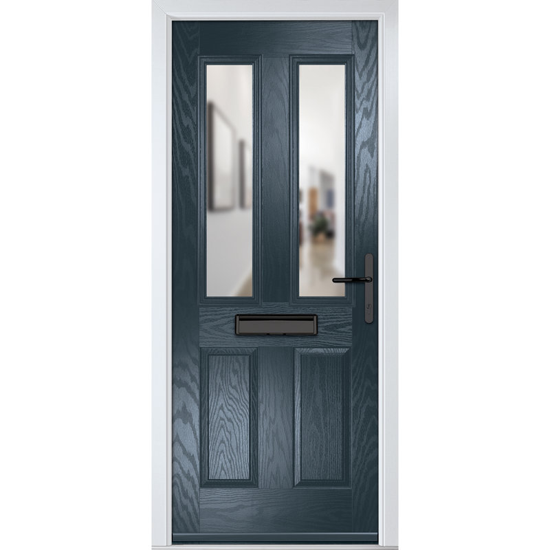 Crystal GRP Front door Carnoustie Black 920mm x 2090mm Open in Right hand Clear Glass, Left, Anthracite Grey, 92mm x 209mm