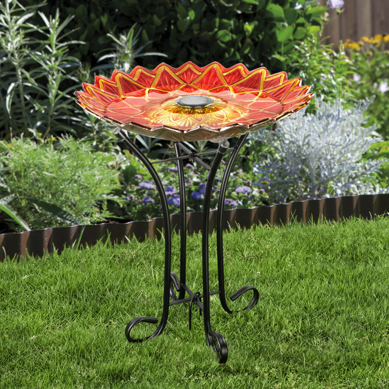 17.8" Fusion Glass Birdbath with Solar-Powered Light