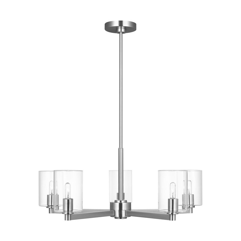Fullton Dining Room Chandelier With Clear Shade, Chrome, 10.375" H x 27.125" W x 27.125" D, 5 Lights