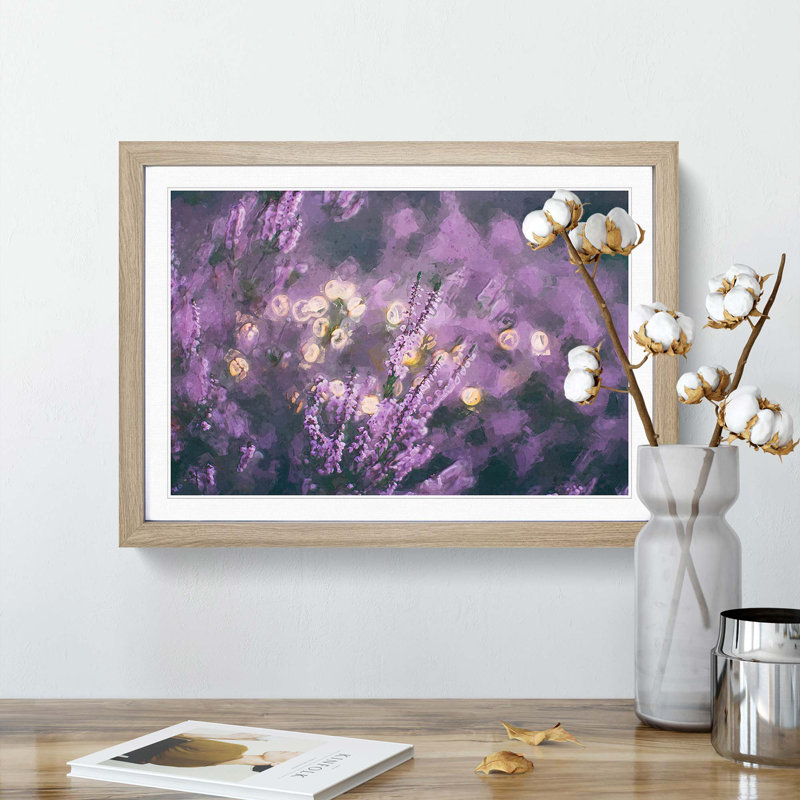 Purple Lavender in Abstract - Picture Frame Graphic Art Print on MDF, 35cm H x 50cm W x 2cm D, Oak