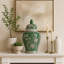 Pot décoratif décoratif avec pot à fleurs et à oiseaux - Couvercle décoratif pour table basse - Pot ou vase polyvalent pour bureau - Vert et blanc-241573814