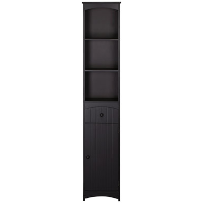Brown Bathroom Linen Tower - With 3 Shelves And Drawer For Space Saving Storage Unit Daily Hygiene