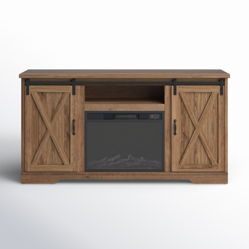 Meuble télé avec foyer pour téléviseur de 65 po ou moins Chiara, Bois de grange
