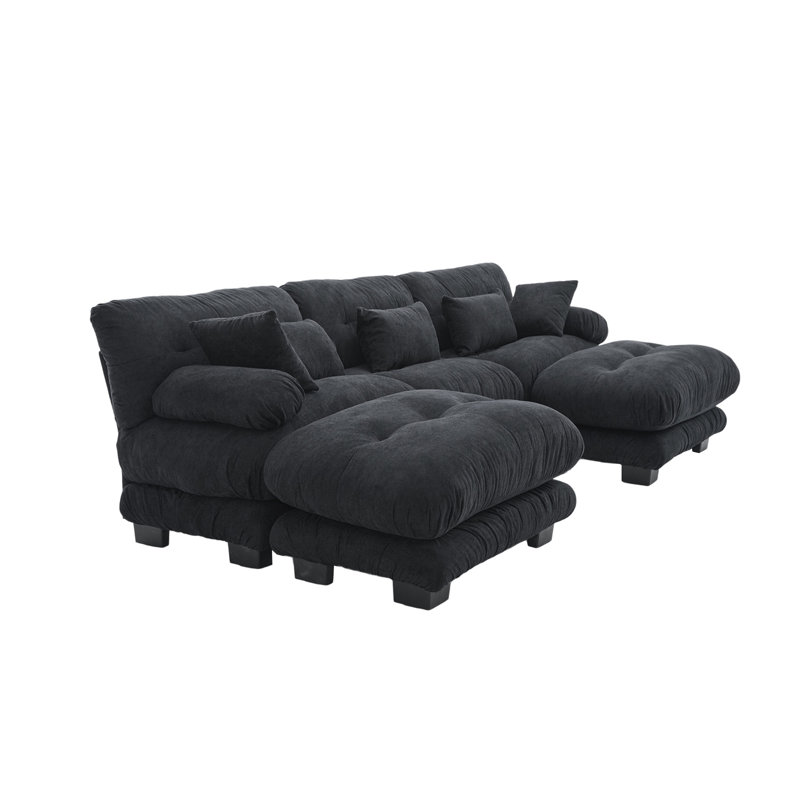 Canapé modulaire moderne en velours granulé à 5 places, avec 2 repose-pieds et sièges en forme de nuage