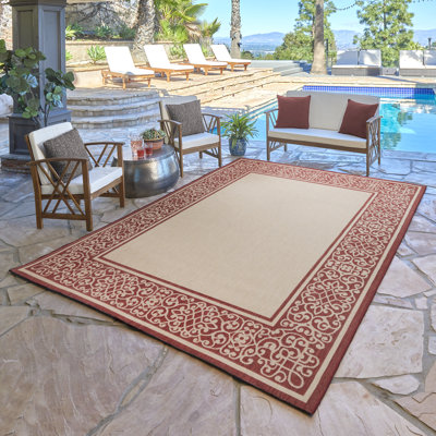  Tapis à tissage plat intérieur / extérieur rouge / beige Paseo Tedo Havana