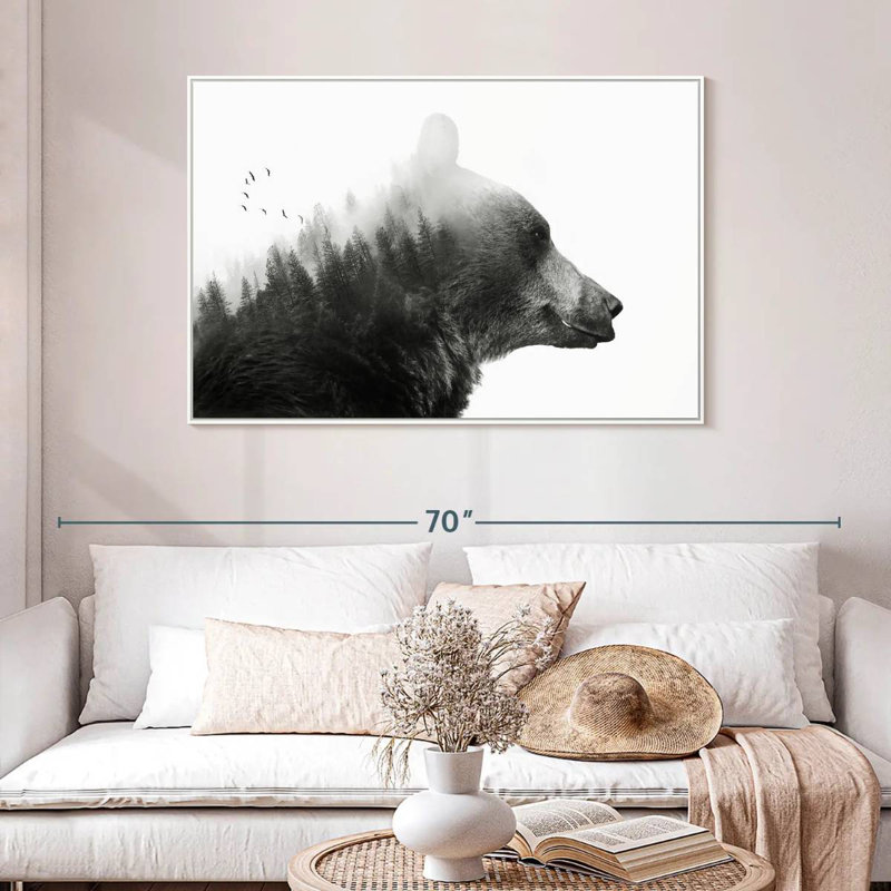 Nature gros ours I, 46 po x 31 po, Cadre flottant blanc