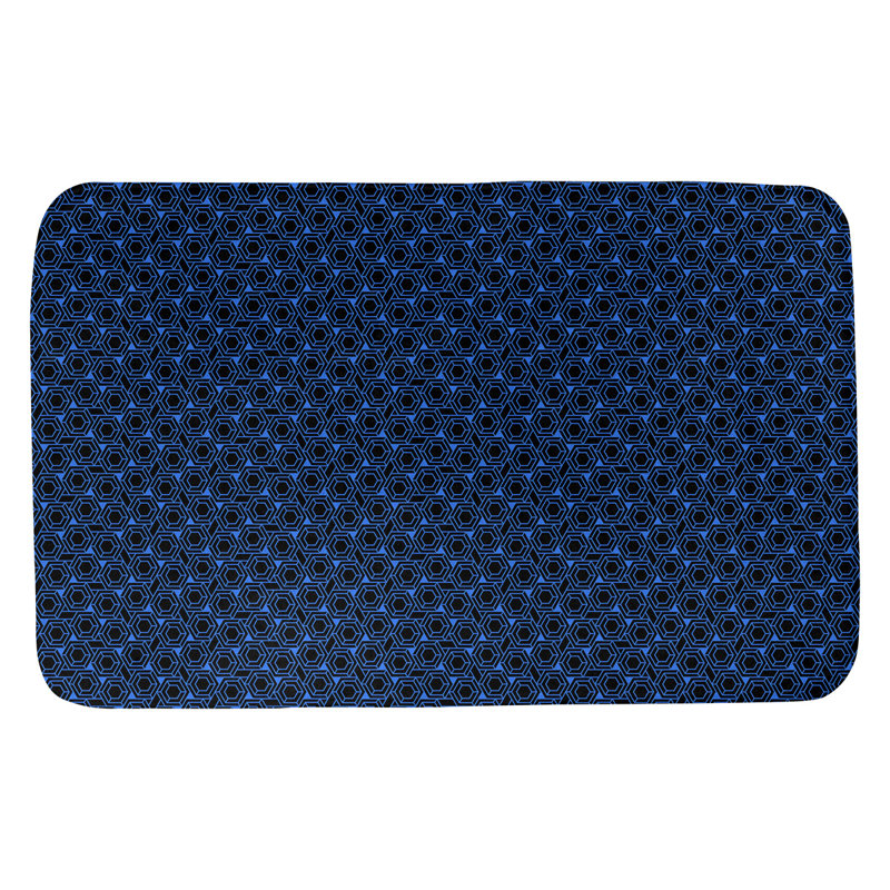 Tapis pour salle de bain en treillis katelyn elizabeth Avicia, l 17 po x L 24 po, Bleu / Noir