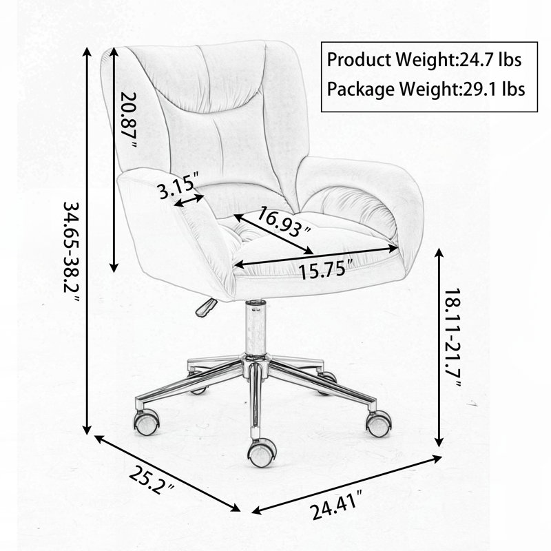 005R-Velvet Fabric 360 Swivel Home Office Chair With Gold Metal Base And Universal Wheels,Ivory
