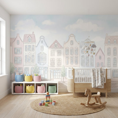 Décoration murale pastel maisons européennes