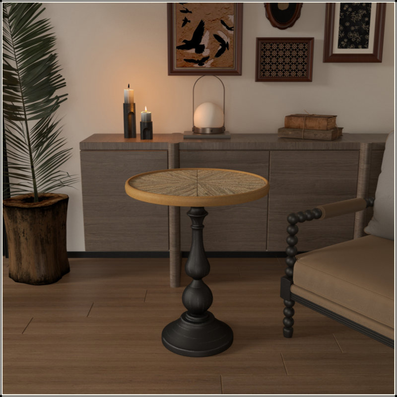 Retro French Country Wooden Round Side Table, Pedestal Accent End Table for Living Room, Homestay & Restaurant