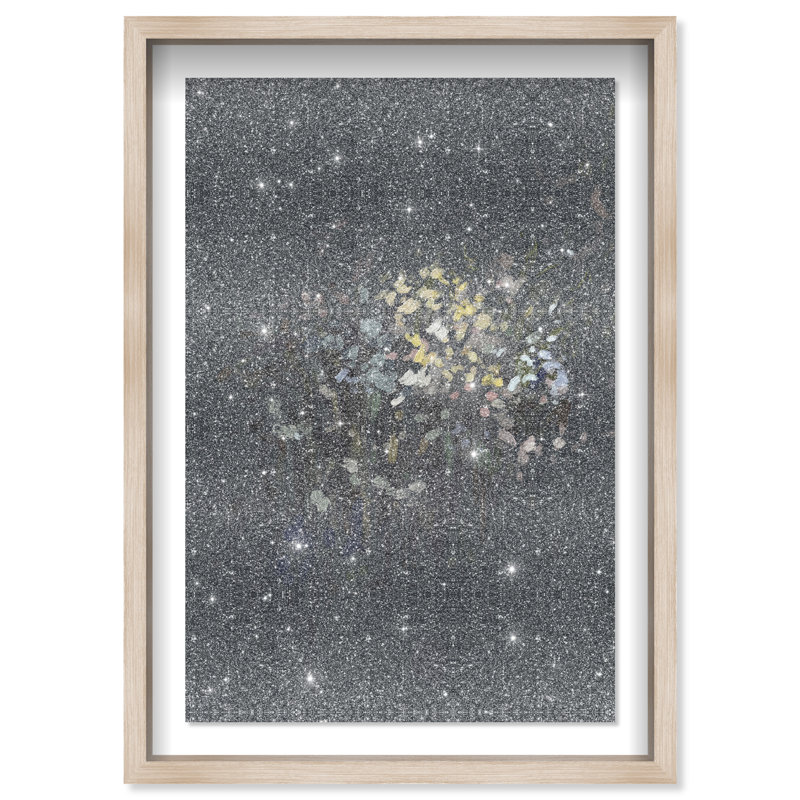 Midnight Flowers Framed Graphic Art, 11.5"H x 16.5"W, Natural Oak Shadowbox