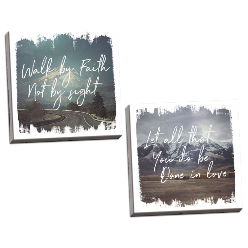 «Wild Wishes III Walk by Faith & IV Done», ensemble de 2 pièces d'art textuel, Toile tendue, H 12 po x l 12 po x P 0,75 po
