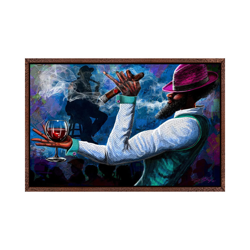 Cigars And Brandy by DionJa'y - Floater Frame Gallery-Wrapped Canvas Giclée on Canvas, Classic Wood, 45.72 cm H x 66.04 cm W