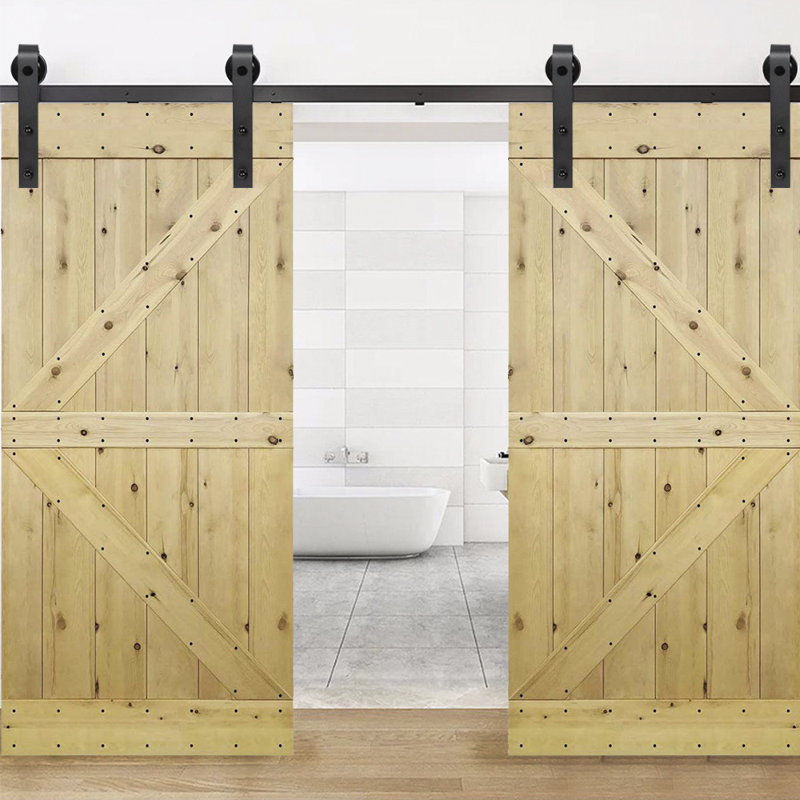 Ensemble de quincaillerie pour porte de grange coulissante standard à double rail rustique de 2 m (6,6 pi), 79,2 po