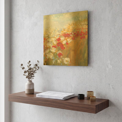 «Poppies And Larkspur II» par Carol Rowan, art mural en métal doré, 12 po x 12 po
