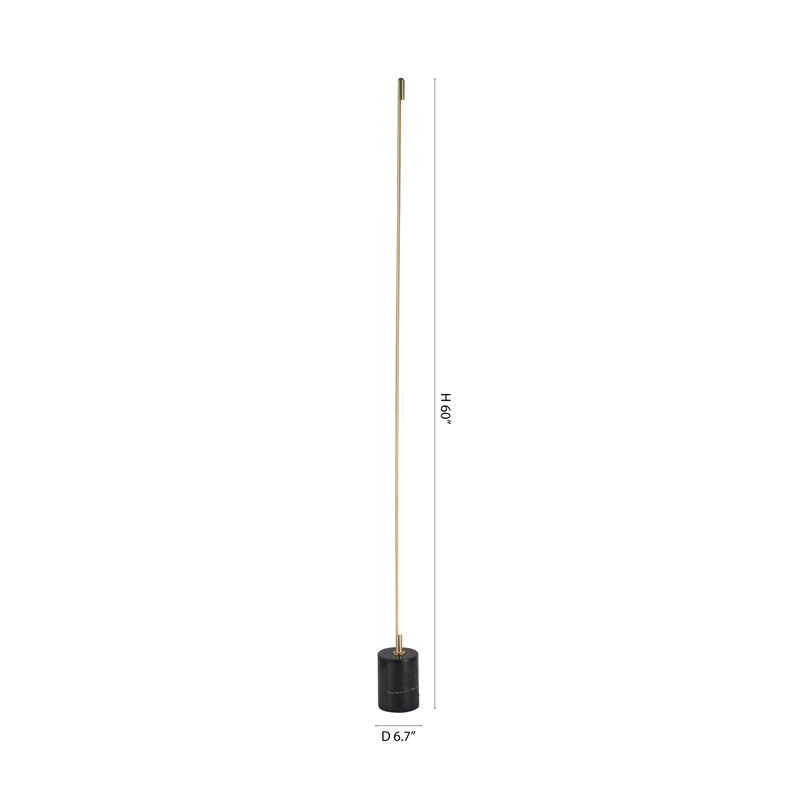 This LED Floor Lamp Is In A Brass And Black Finish. The Frame Is Made Out Of Stainless Steel, And The LED Bulb Is Integrated Into The Frame. It Also Comes With A Black Marble Base And Silicone Diffuser. It Is Great For Chair Side Reading Or General Illumi