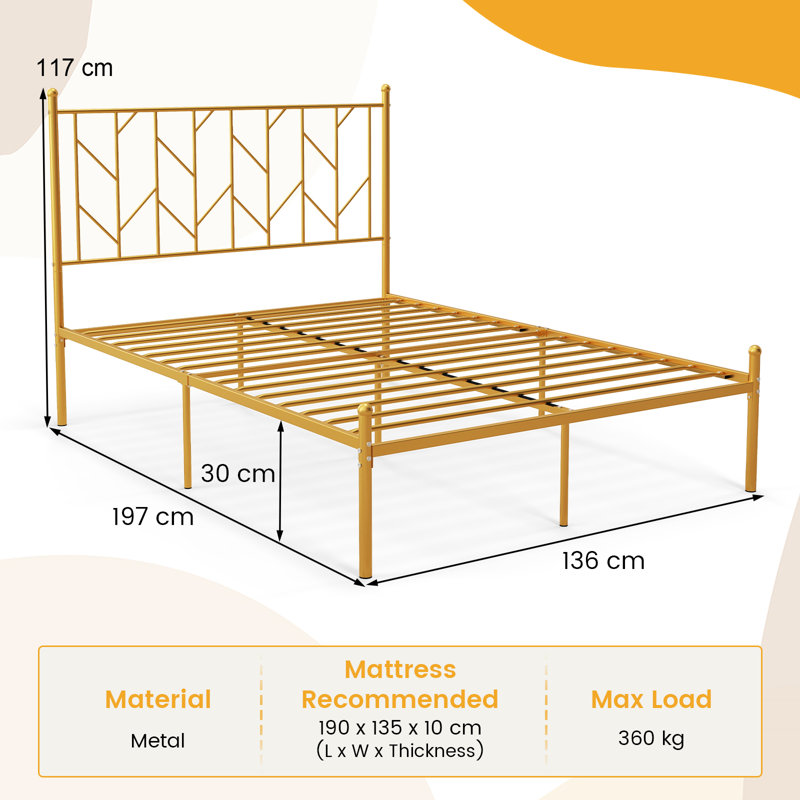Ailse Iron Bed, Double (197 x 136 cm), Golden