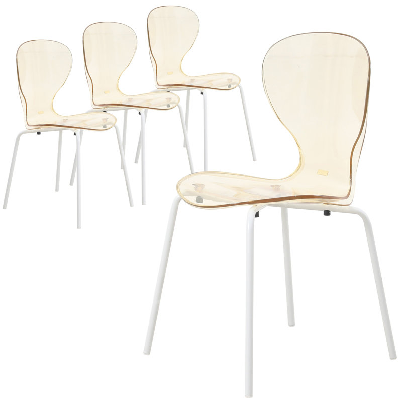 Chaise d'appoint de salle à manger empilable Edenfield, Jaune, 4, Blanc