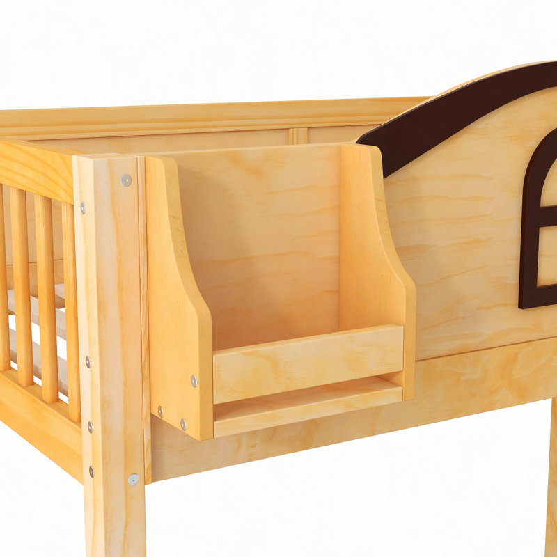 Lit superposé avec escalier de rangement, tablette, glissade et armoire, Naturel